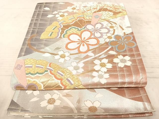 平和屋着物◎両面六通柄袋帯 檜扇花文 金銀糸 正絹 逸品 AAAZ8213yx