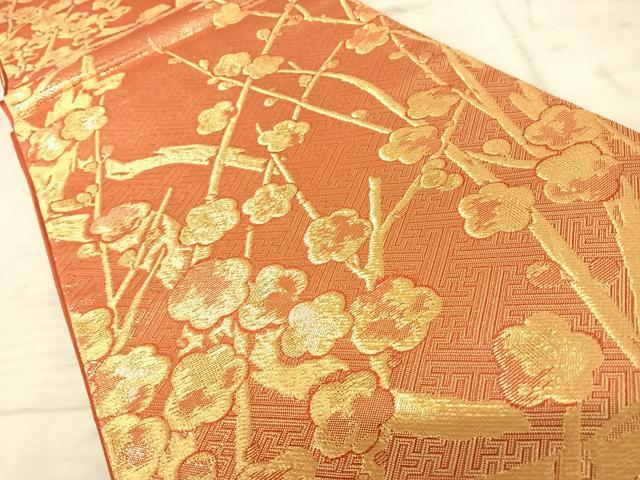 平和屋着物◎六通柄袋帯 枝梅文 金糸 正絹 逸品 AAAZ8221yx