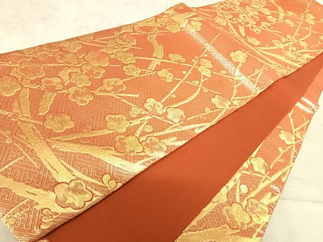 平和屋着物◎六通柄袋帯 枝梅文 金糸 正絹 逸品 AAAZ8221yx