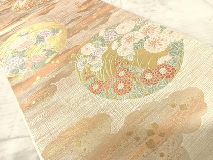 平和屋着物◎六通柄袋帯 洛匠 銀映花の丸 銀糸 正絹 逸品 AAAZ8222yx