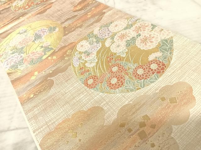 平和屋着物◎六通柄袋帯 洛匠 銀映花の丸 銀糸 正絹 逸品 AAAZ8222yx