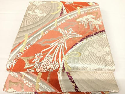 平和屋着物◎六通柄袋帯　唐織　尾長鳥花文　金銀糸　正絹　逸品　AAAZ8223yx