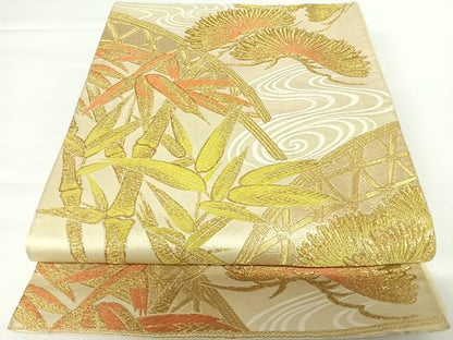 平和屋着物◎六通柄袋帯　唐織　笹松文　金糸　正絹　逸品　AAAZ8228yx