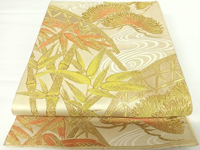 平和屋着物◎六通柄袋帯　唐織　笹松文　金糸　正絹　逸品　AAAZ8228yx