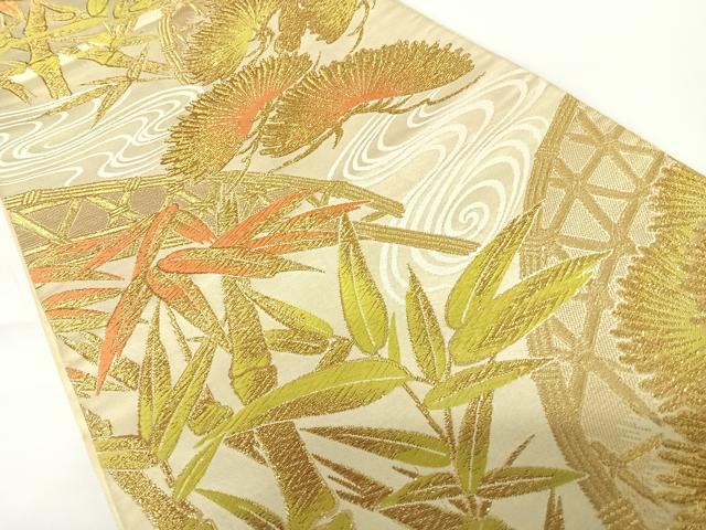 平和屋着物◎六通柄袋帯　唐織　笹松文　金糸　正絹　逸品　AAAZ8228yx