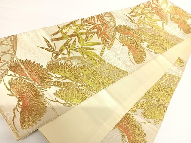 平和屋着物◎六通柄袋帯　唐織　笹松文　金糸　正絹　逸品　AAAZ8228yx