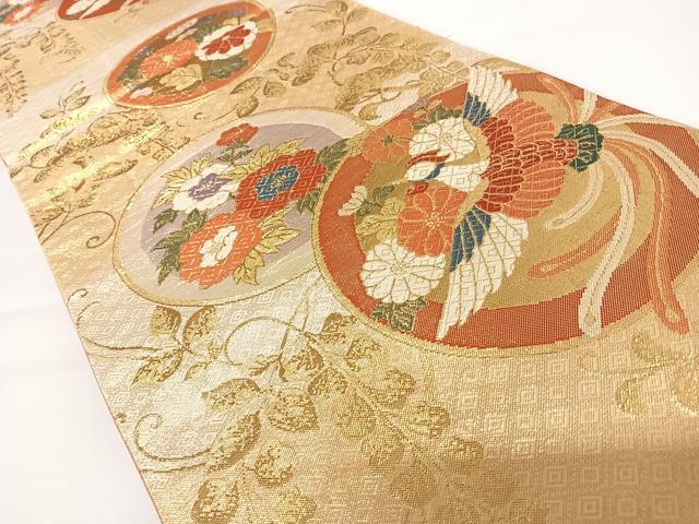 平和屋着物◎本佐賀錦　六通柄袋帯　花鳥丸文　金糸　正絹　逸品　AAAZ8247yx