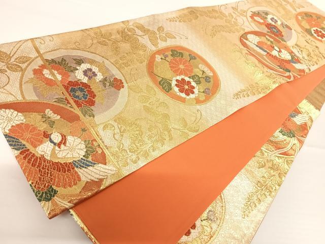 平和屋着物◎本佐賀錦　六通柄袋帯　花鳥丸文　金糸　正絹　逸品　AAAZ8247yx