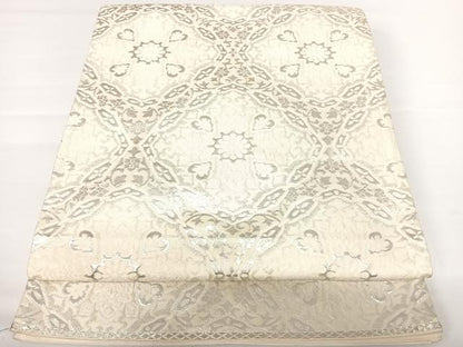 平和屋着物◎六通柄袋帯　ふくれ織　正倉院花文　銀糸　正絹　逸品　AAAZ8256yx