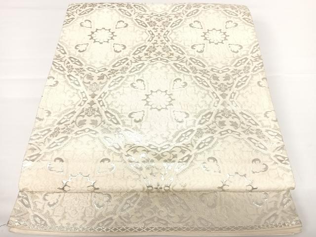平和屋着物◎六通柄袋帯　ふくれ織　正倉院花文　銀糸　正絹　逸品　AAAZ8256yx
