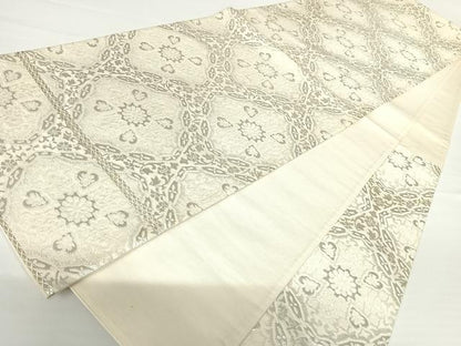 平和屋着物◎六通柄袋帯　ふくれ織　正倉院花文　銀糸　正絹　逸品　AAAZ8256yx