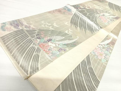 平和屋着物◎六通柄袋帯　唐織　舞蝶花鳥文　金銀糸　正絹　逸品　AAAZ8257yx