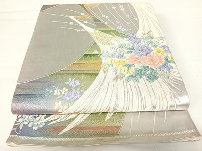 平和屋着物◎六通柄袋帯　唐織　孔雀花文　金糸　正絹　逸品　AAAZ8259yx