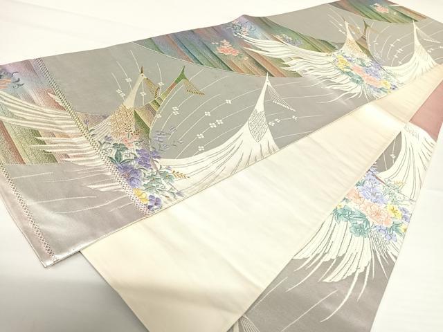 平和屋着物◎六通柄袋帯　唐織　孔雀花文　金糸　正絹　逸品　AAAZ8259yx