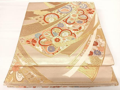 平和屋着物◎六通柄袋帯　唐織　瑞祥吉華文　金糸　正絹　逸品　AAAZ8260yx