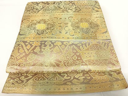 平和屋着物◎六通柄袋帯　コプト花文　金糸　正絹　逸品　AAAZ8262yx