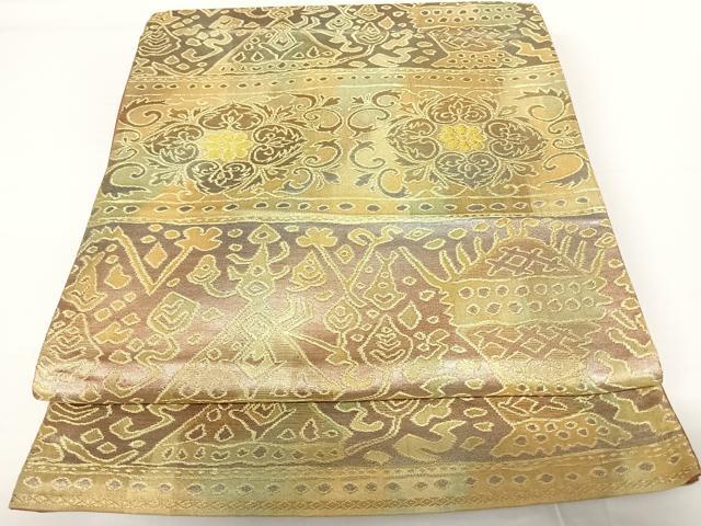 平和屋着物◎六通柄袋帯　コプト花文　金糸　正絹　逸品　AAAZ8262yx