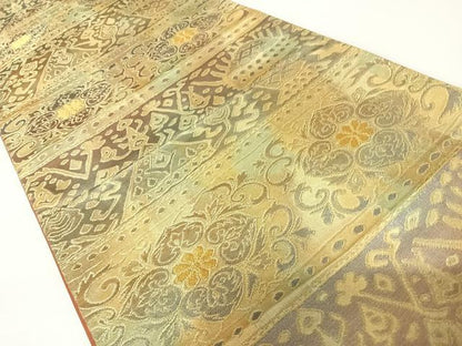 平和屋着物◎六通柄袋帯　コプト花文　金糸　正絹　逸品　AAAZ8262yx