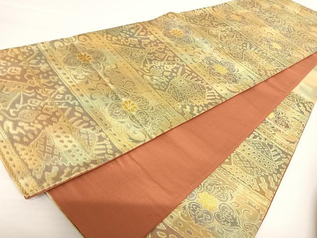 平和屋着物◎六通柄袋帯　コプト花文　金糸　正絹　逸品　AAAZ8262yx