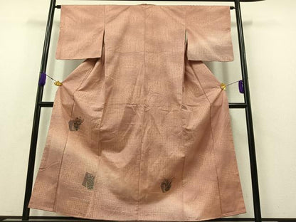 平和屋着物■訪問着　紬地　色紙花文　暈し染め　金銀彩　正絹　逸品　AAAZ8304jh