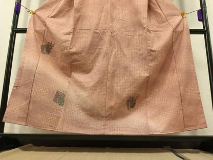 平和屋着物■訪問着　紬地　色紙花文　暈し染め　金銀彩　正絹　逸品　AAAZ8304jh