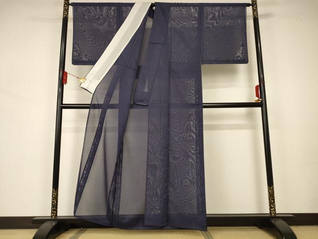 平和屋着物＊夏物 男性 江戸小紋 紗 間道 東京染め 反端付き 正絹 逸品 未使用 AAAZ8478jd