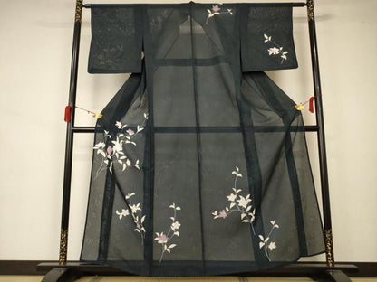 平和屋着物＊夏物 訪問着 絽 草花文 銀彩 正絹 逸品 AAAZ8540jd