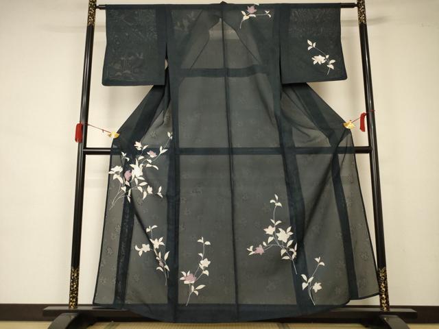 平和屋着物＊夏物 訪問着 絽 草花文 銀彩 正絹 逸品 AAAZ8540jd