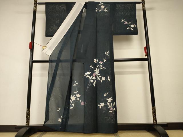 平和屋着物＊夏物 訪問着 絽 草花文 銀彩 正絹 逸品 AAAZ8540jd
