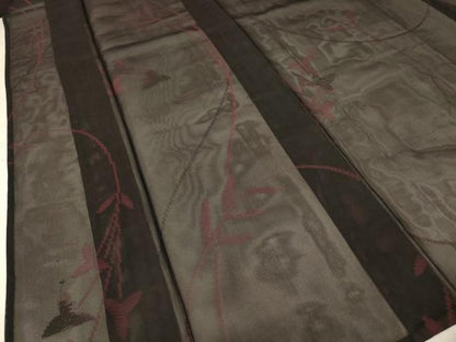 平和屋着物＊夏物 小紋 紗 枝葉文 黒地 正絹 逸品 未使用 AAAZ8544jd
