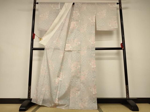 平和屋着物＊夏物 小紋 紗 切嵌花文 洗える着物 AAAZ8551jd
