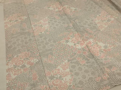 平和屋着物＊夏物 小紋 紗 切嵌花文 洗える着物 AAAZ8551jd