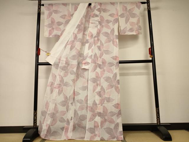 平和屋着物＊夏物 小紋 紗 縮織 舞花文 未使用 AAAZ8553jd