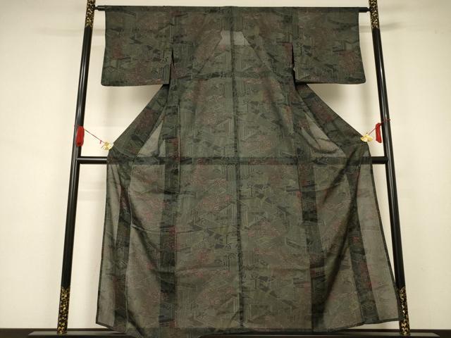 平和屋着物＊夏物 小紋 紗 風景文 正絹 逸品 AAAZ8554jd