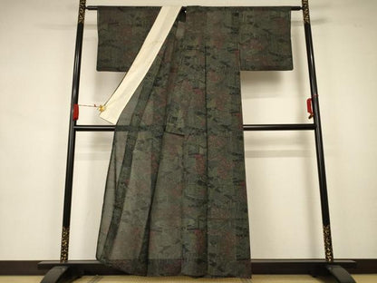 平和屋着物＊夏物 小紋 紗 風景文 正絹 逸品 AAAZ8554jd