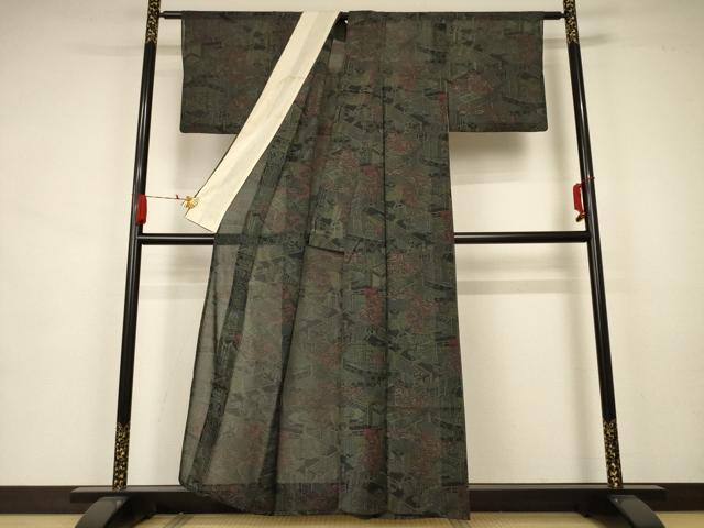平和屋着物＊夏物 小紋 紗 風景文 正絹 逸品 AAAZ8554jd