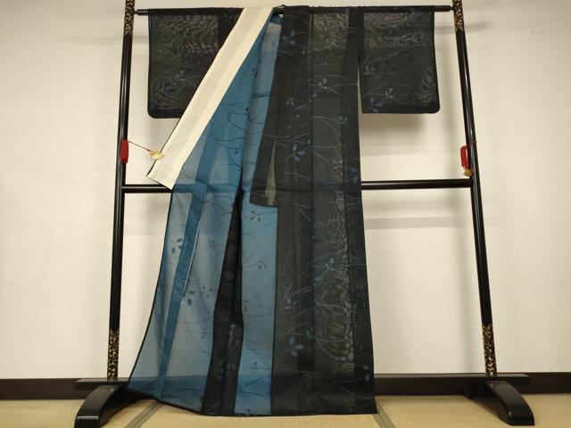 平和屋着物＊夏物 小紋 紗 枝葉文 正絹 逸品 AAAZ8557jd