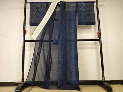 平和屋着物＊夏物 小紋 紗 変わり縞 正絹 逸品 AAAZ8562jd