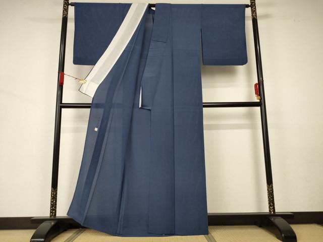平和屋着物＊夏物 本加賀友禅作家 白坂幸蔵監修 色無地 絽 鉄御納戸色 正絹 逸品 AAAZ8569jd