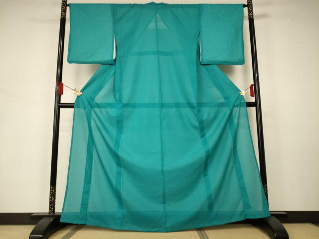 平和屋着物＊夏物 色無地 絽 青緑色 洗える着物 AAAZ8571jd