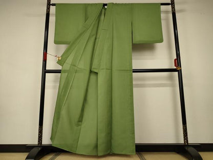 平和屋着物＊夏物 色無地 絽 苗色 洗える着物 AAAZ8577jd