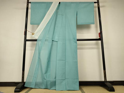 平和屋着物＊夏物 色無地 絽 青磁色 洗える着物 AAAZ8580jd