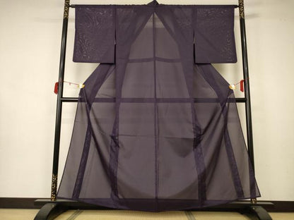 平和屋着物＊夏物 色無地 絽 紫黒色 洗える着物 AAAZ8583jd