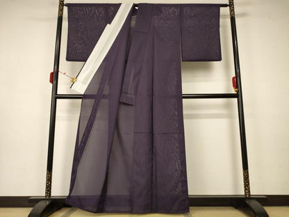 平和屋着物＊夏物 色無地 絽 紫黒色 洗える着物 AAAZ8583jd