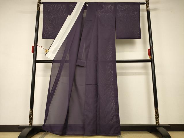 平和屋着物＊夏物 色無地 絽 紫黒色 洗える着物 AAAZ8583jd