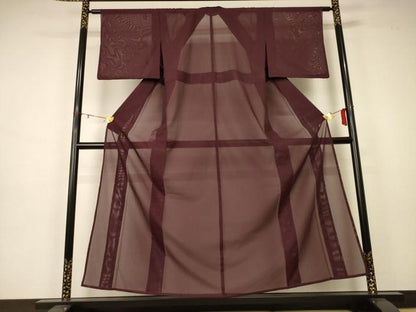 平和屋着物＊夏物 色無地 絽 黒鳶色 洗える着物 AAAZ8585jd