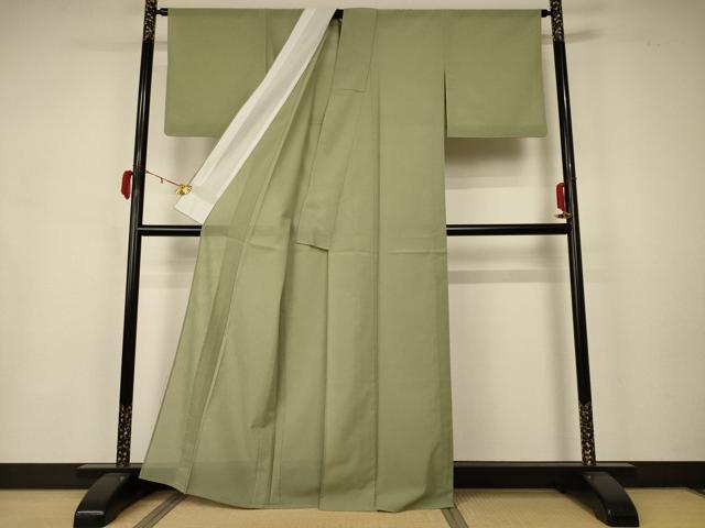 平和屋着物＊夏物 色無地 紗 柳茶色 洗える着物 AAAZ8588jd