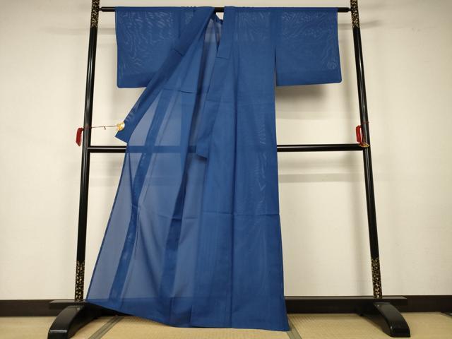 平和屋着物＊夏物 色無地 絽 青藍色 洗える着物 AAAZ8591jd