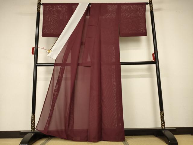 平和屋着物＊夏物 色無地 絽 葡萄茶色 洗える着物 AAAZ8597jd