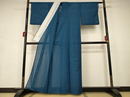 平和屋着物＊夏物 色無地 絽 藍色 洗える着物 AAAZ8599jd